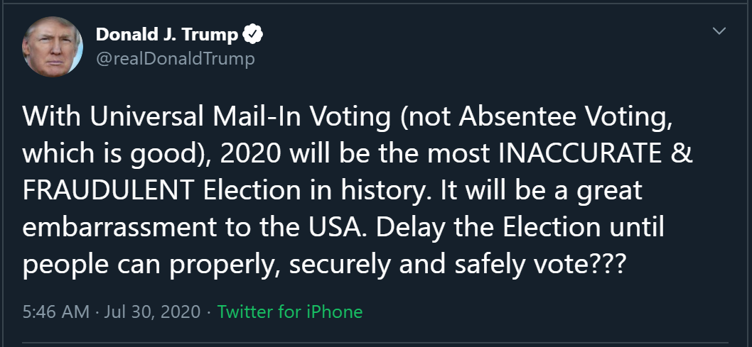 Trump Tweet About Delaying Election